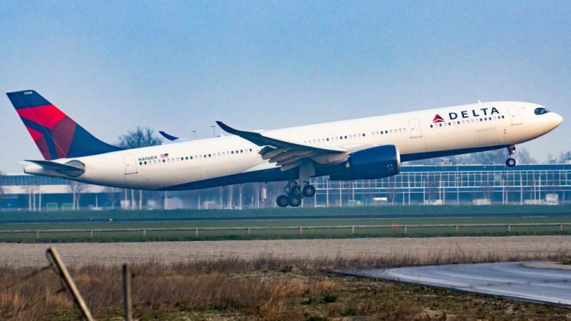 Delta plane in Amsterdam, Netherlands in April 2021