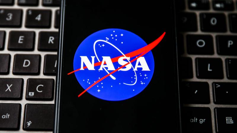 NASA logo on phone screen in illustration photo
