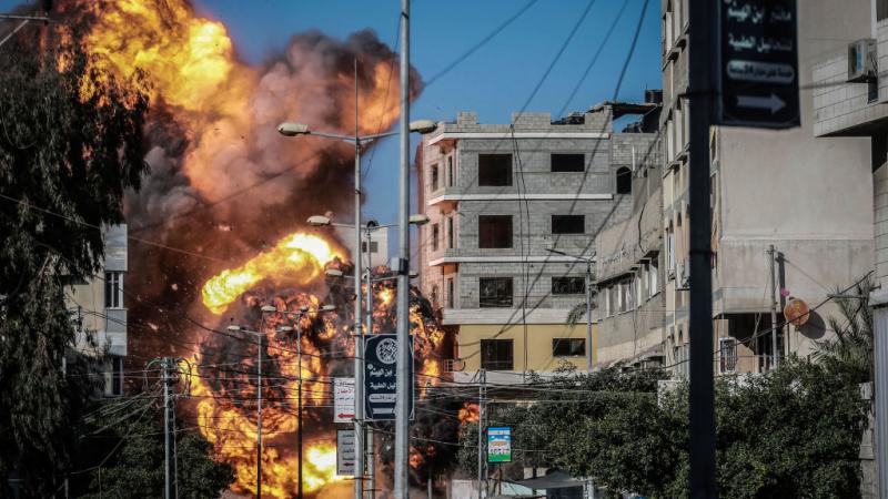 Explosion caused by Israeli airstrikes in Gaza City on May 14, 2021