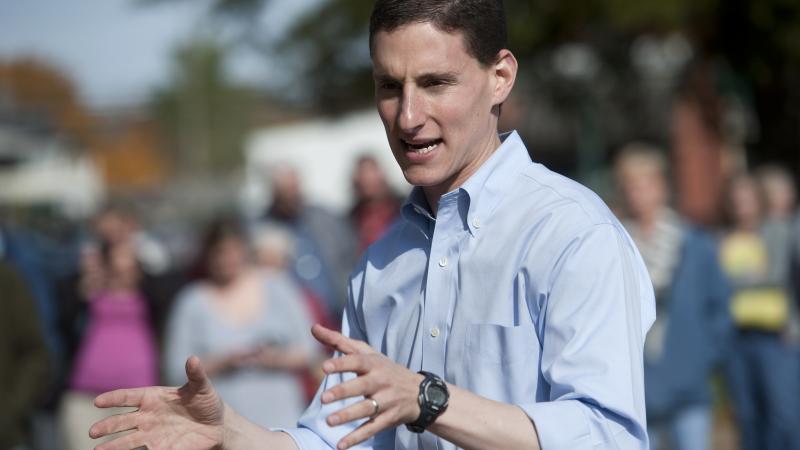 Ohio Republican Senate candidate Josh Mandel, the current State Treasurer, makes a stop on his "Noble County Commit to Mitt Early Vote Express Bus Tour Stop" at the courthouse in Caldwell.