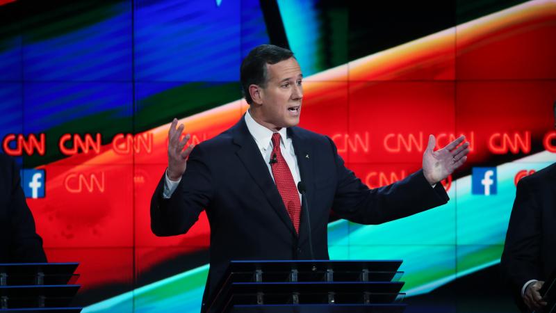 Republican presidential candidate Rick Santorum speaks during the CNN Republican presidential debate on December 15, 2015 in Las Vegas, Nevada.