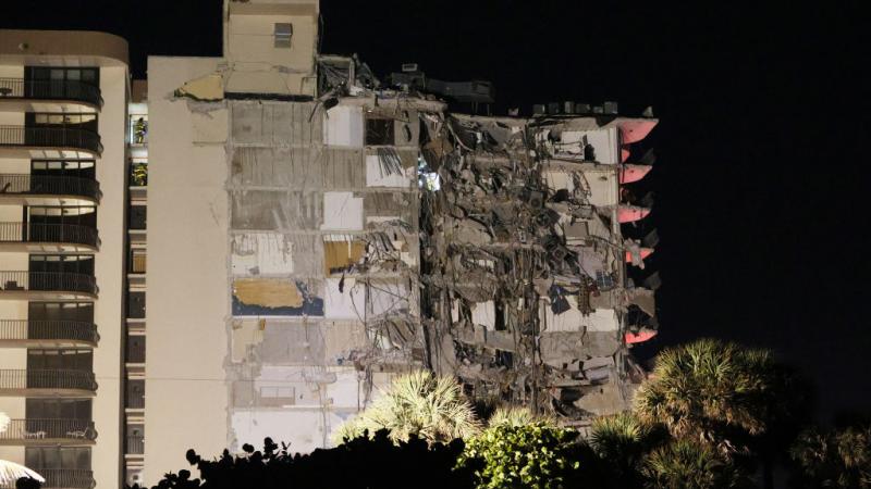 Partially collapsed apartment building, Surfside, Florida. 