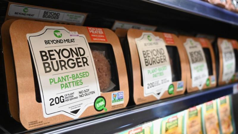 Plant-based "burgers" for sale.