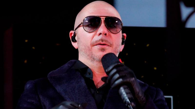 Cuban-American Singer Pitbull performs in Times Square during New Year's Eve celebrations