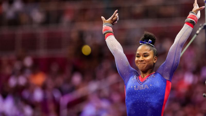 Jordan Chiles competes on uneven bars during 2021 U.S. Olympic Trials