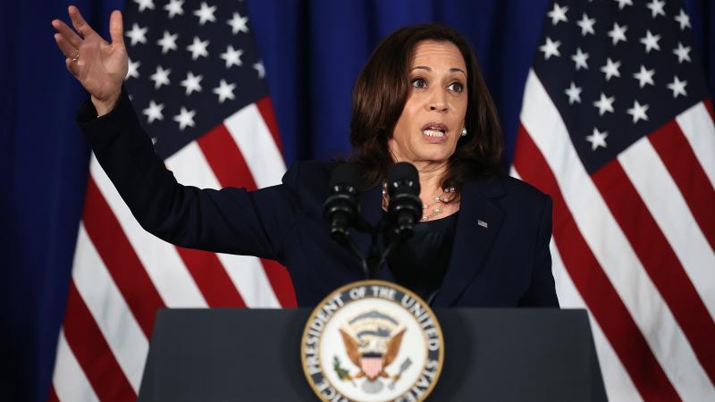U.S. Vice President Kamala Harris delivers remarks at the Louis Stokes Library on the campus of her alma mater Howard University on July 08, 2021 in Washington, DC.
