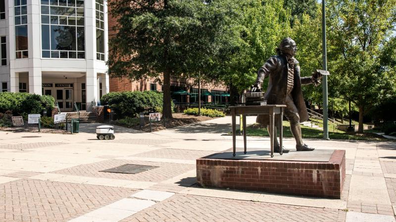 Statue of George Mason on the campus of George Mason University, Fairfax, Virginia.