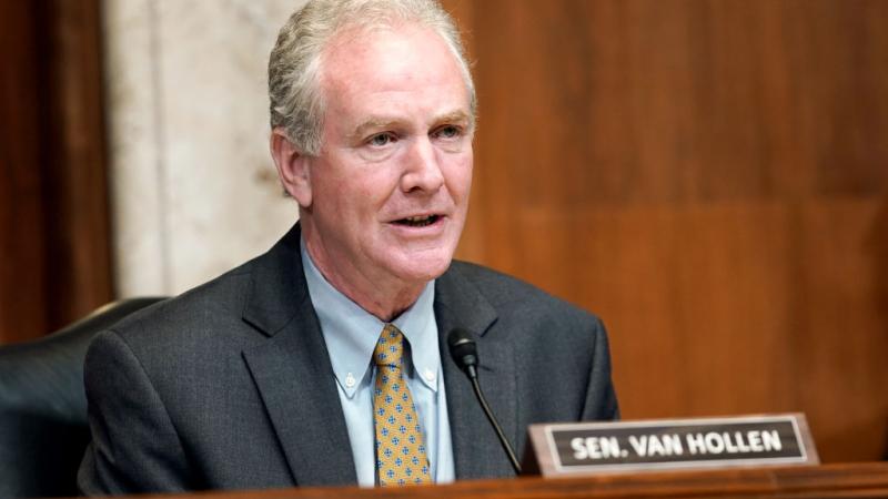 Sen. Chris Van Hollen (D-Md) during a Senate Appropriations Subcommittee hearing. 