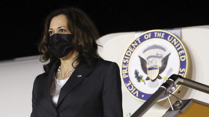 US Vice President Kamala Harris leaves her plane, as she arrives for the second leg of her Asia trip, at the airport in Hanoi, Vietnam, on August, 24, 2021.