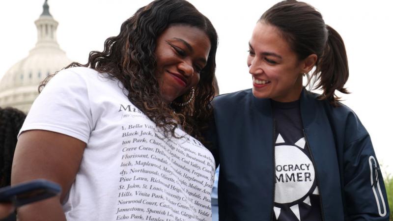 U.S. Reps. Cori Bush and Alexandria Ocasio-Cortez, Aug. 3