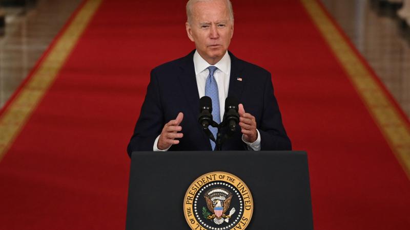 US President Joe Biden speaks on ending the war in Afghanistan in the State Dining Room at the White House in Washington, DC, on August 31, 2021.