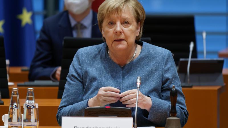 German Chancellor Angela Merkel arrives for a final government cabinet meeting before the federal parliamentary elections on September 22, 2021 in Berlin, Germany.