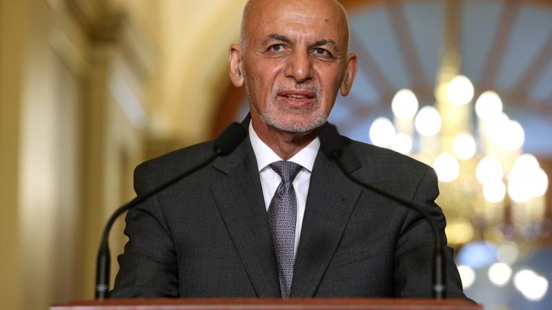 President of Afghanistan Ashraf Ghani speaks to reporters at the U.S. Capitol on June 25, 2021 in Washington, DC.