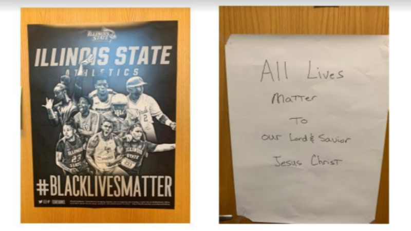 Illinois State University BLM poster and Kurt Beathard's replacement