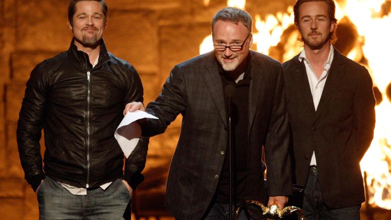 Actors Brad Pitt and Edward Norton with director David Fincher