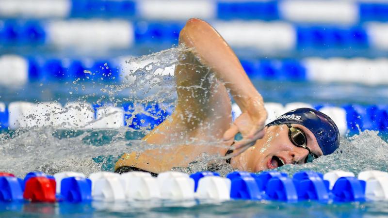 Transgender swimmer Lia Thomas swims in the NCAA championships.