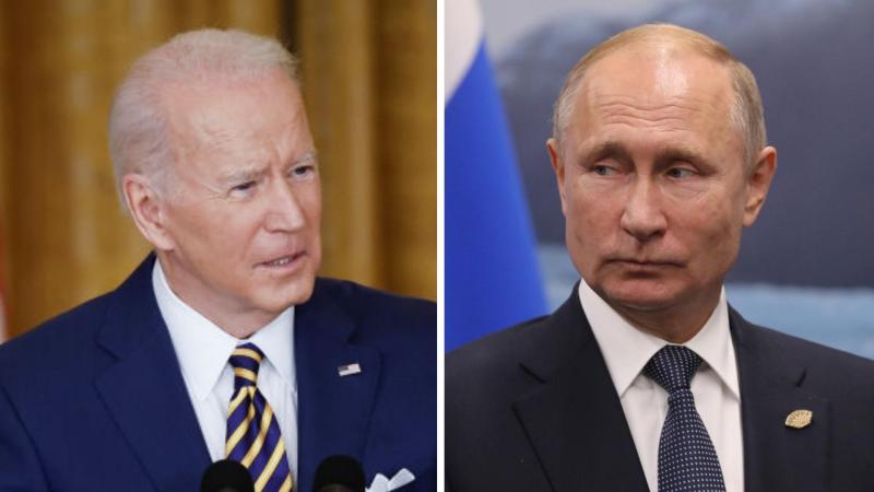 L: President Joe Biden Jan. 19, 2022, Washington, D.C.., R: Russian President Vladimir Putin, Buenos Aires, Nov. 30, 2018