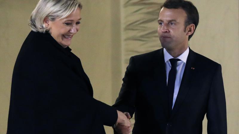 Marine Le Pen shakes hands with Emmanuel Macron, Paris, Nov. 21, 2017