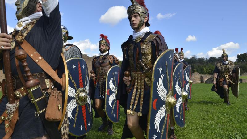 Actors wearing costumes are seen during a play organized by Rome City Council and various associations at the Villa Massenzio in the Appia Antica archaeological site in Rome, Italy on October 18, 2015.