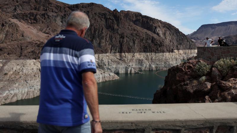 The "bathtub ring" visible in Lake Mead, Aug. 2022