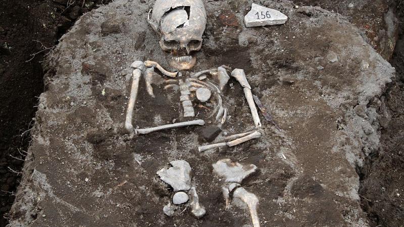 A skeleton in Bulgaria with a stake through its heart, Oct. 2014