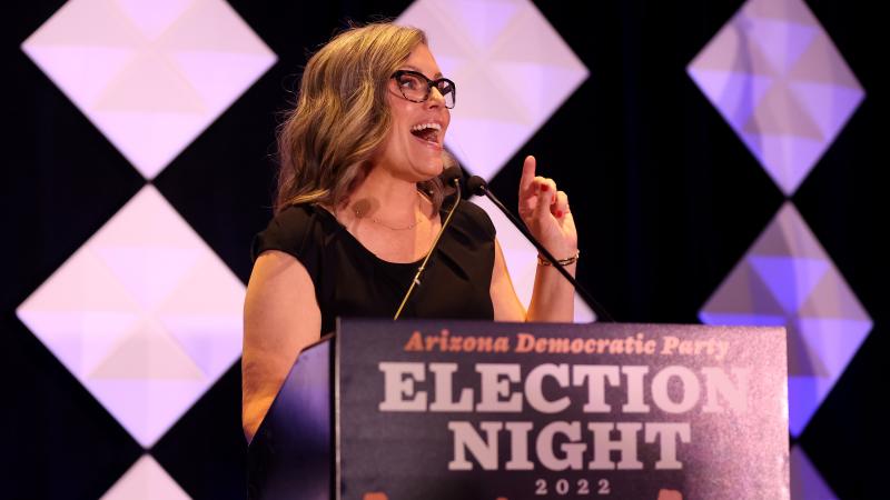 Arizona Democratic gubernatorial nominee Katie Hobbs speaks to supporters at an election night watch party at the Renaissance Phoenix Downtown Hotel on November 08, 2022 in Phoenix, Arizona.