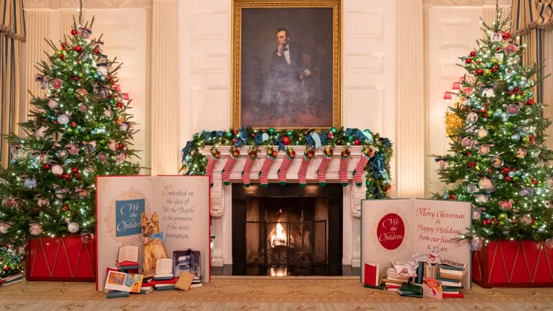 The 2022 Biden Christmas stocking display