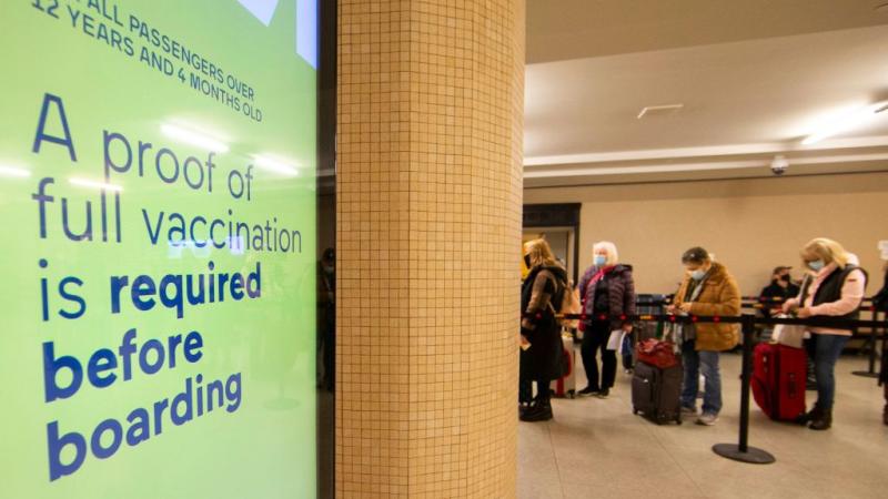 A proof-of-vaccination sign in Canada, Apr. 2022