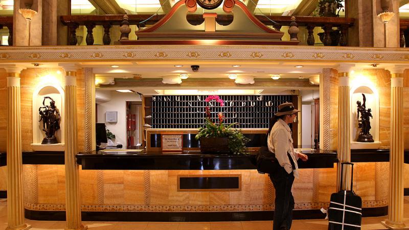 The lobby of the Cecil Hotel, Los Angeles