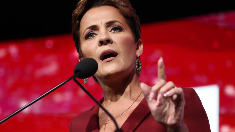 Arizona Republican gubernatorial nominee Kari Lake speaks to supporters during her election night event at The Scottsdale Resort at McCormick Ranch on November 08, 2022
