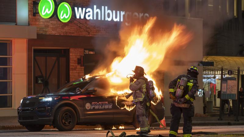 Burning police car, Atlanta, Jan. 21, 2023