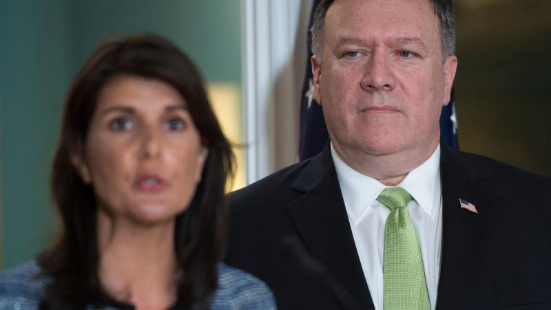 Nikki Haley, Mike Pompeo, Washington, D.C., June 19, 2018