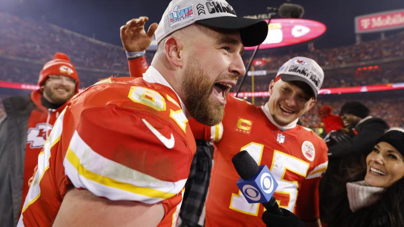 Travis Kelce, Patrick Mahomes, Kansas City Chiefs, Kansas City, Mo., Jan. 29, 2023