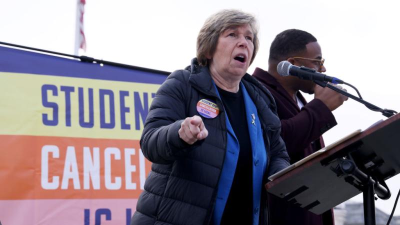 Randi Weingarten speaks at student loan forgiveness rally
