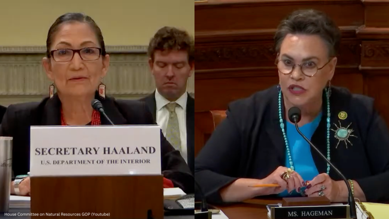 DOI Sec. Deb Haalan (Left) questioned by Rep. Harriet Hageman (Right)