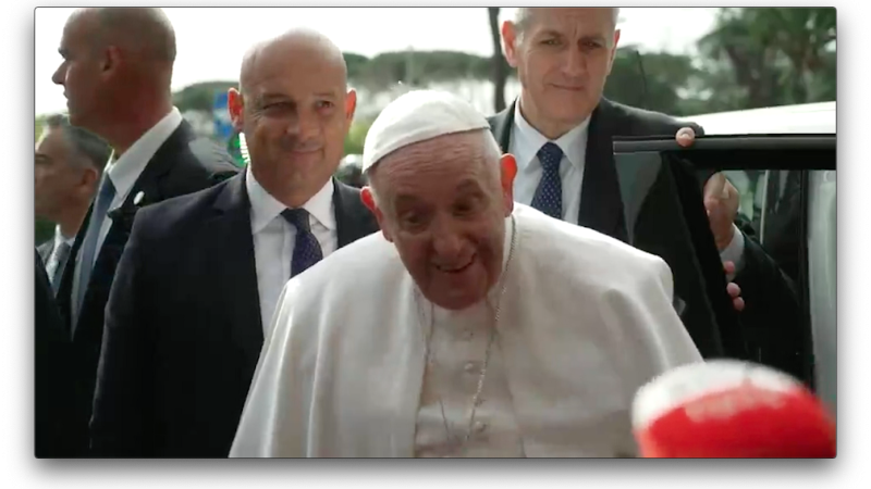 Pope Francis jokes he’s “still alive” after hospital visit