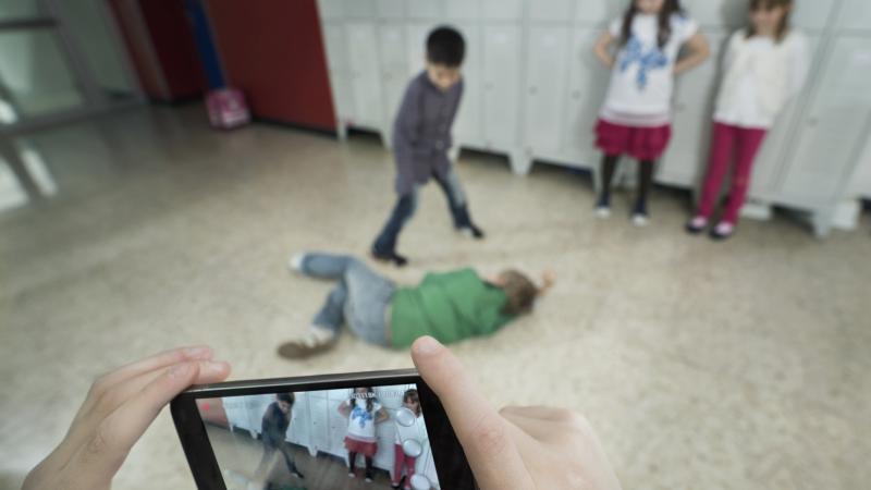 School fight, phone, stock photo