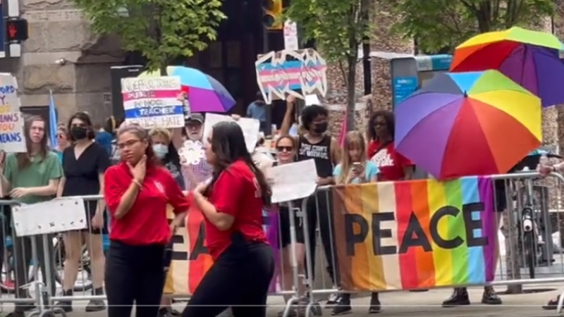 Protesters at Moms for Liberty summit in Philadelphia