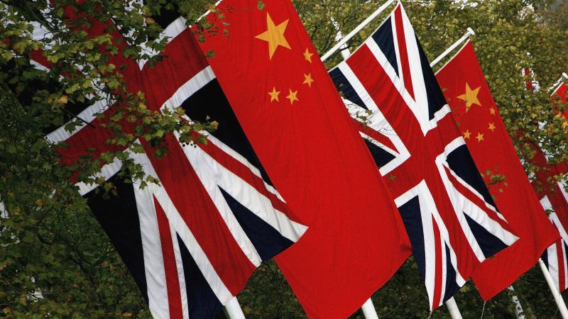 UK, China flags, Nov. 7, 2005, London, England