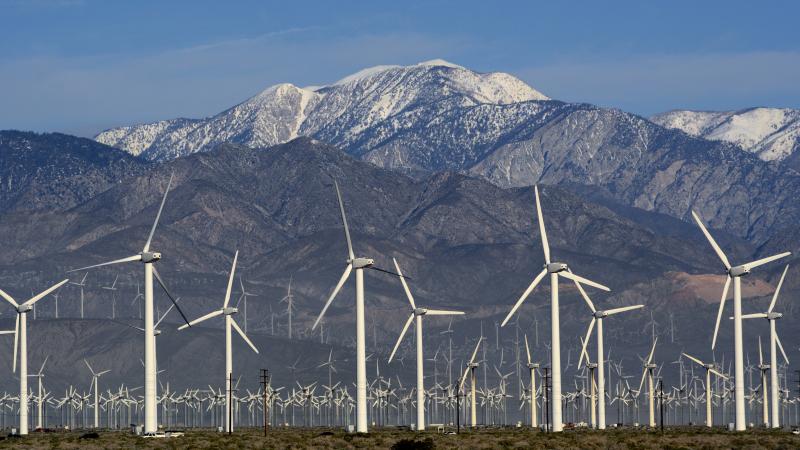wind farmFEBRUARY 27, 2019: Wind turbines generate electricity at the San Gorgonio Pass Wind Farm near Palm Springs, California,