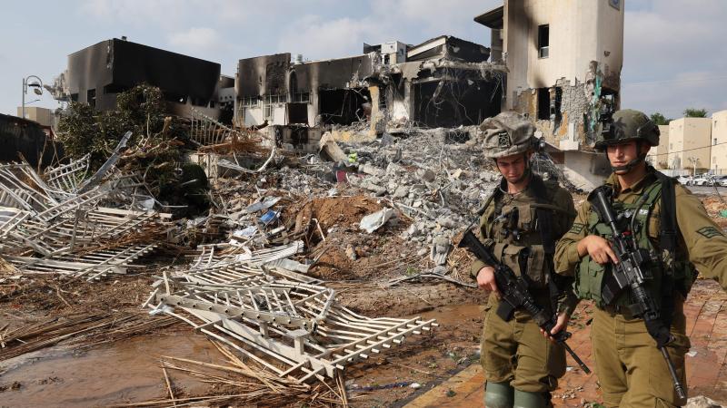 Soldiers, police station, Sderot, Israel, Oct. 8, 2023