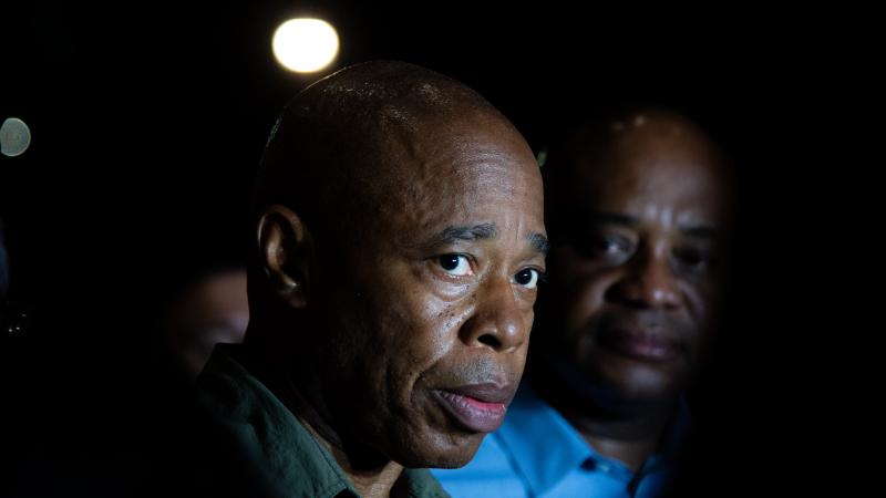 New York City mayor Eric Adams speaks during a press conference in Bogota, Colombia, October 7, 2023.