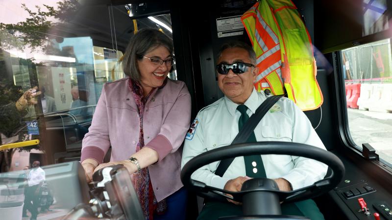 Daniella Levine Cava, electric bus, Feb. 02, 2023 in Miami, Fla.