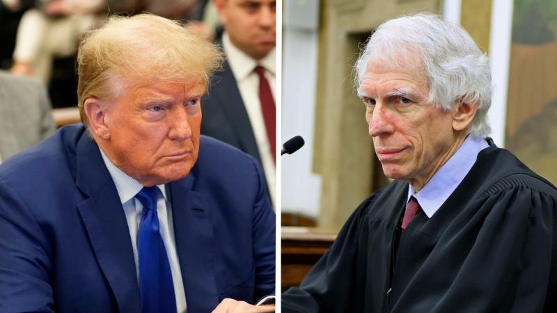 L: Donald Trump, Oct. 25, 2023; R: Arthur Engoron, Nov. 13, 2023, New York City