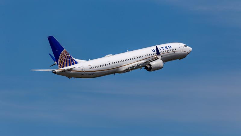 United Airlines Boeing 737 Max plane, stock photo