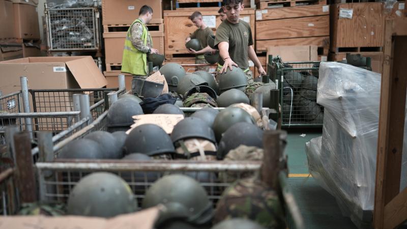 Ukraine helmets, Donnington, England, March 31, 2022