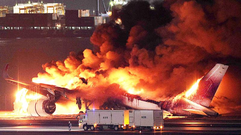Plane fire, Haneda Airport, Tokyo, Japan, Jan. 2, 2024