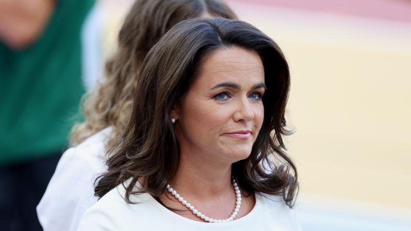 Hungarian President Katalin Novák looks on during the Opening Ceremony on day one of the World Athletics Championships Budapest 2023 at National Athletics Centre on August 19, 2023 in Budapest, Hungary