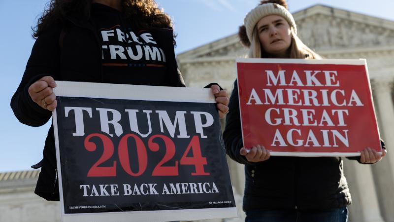 Protesters demonstrate outside of the U.S. Supreme Court on February 8, 2024 in Washington, DC.