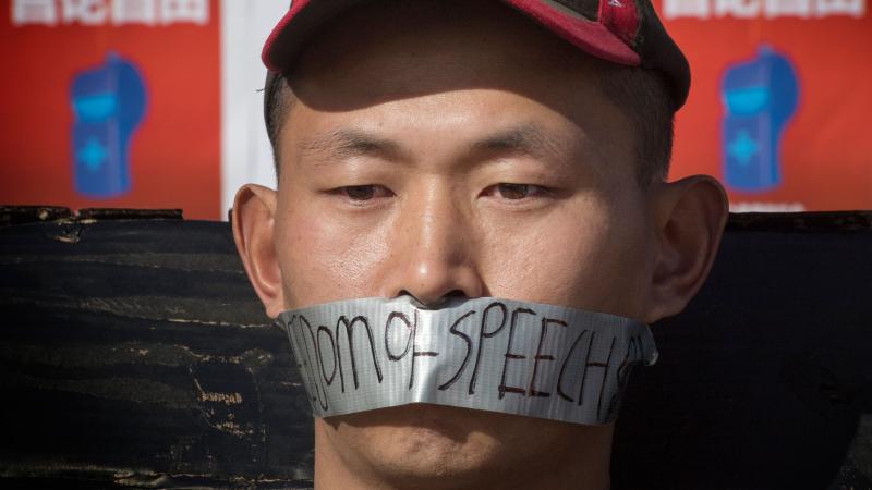 Chinese student protest, Feb. 15, 2020, Westwood, Calif.